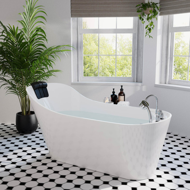 67'' White Freestanding Acrylic Whirlpool Bathtub with Faucet