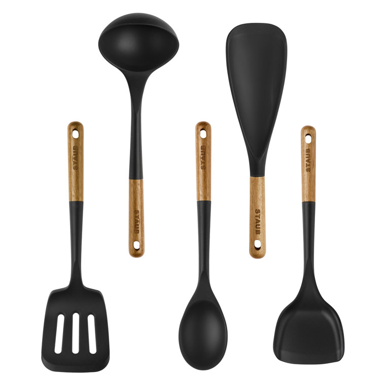 Staub 5-Piece Black Silicone and Wood Cooking Utensil Set
