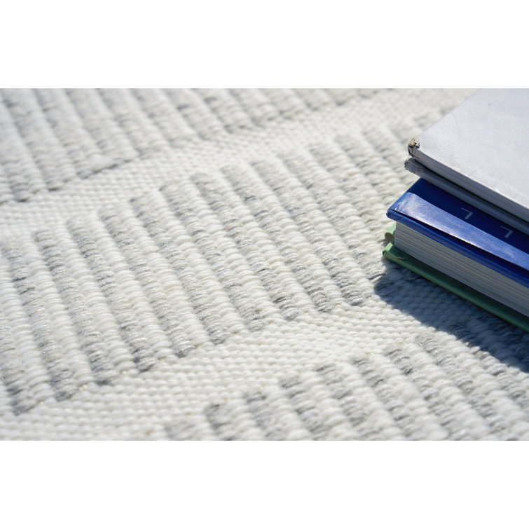 Ivory and Light Silver Flat Woven Wool Synthetic Rug, 12' x 15'