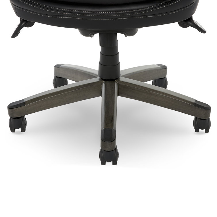 Black Leather Ergonomic Executive Office Chair with Wood Base