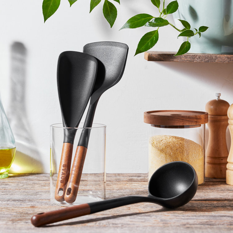 Staub 5-Piece Black Silicone and Wood Cooking Utensil Set