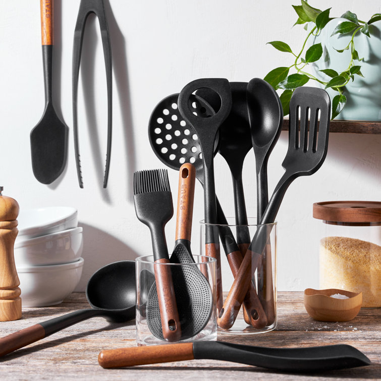 Staub 5-Piece Black Silicone and Wood Cooking Utensil Set
