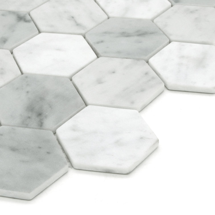 White Carrara Hexagon Matte Recycled Glass Mosaic Tile