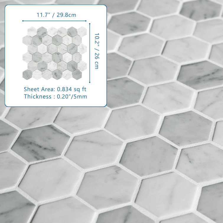 White Carrara Hexagon Matte Recycled Glass Mosaic Tile