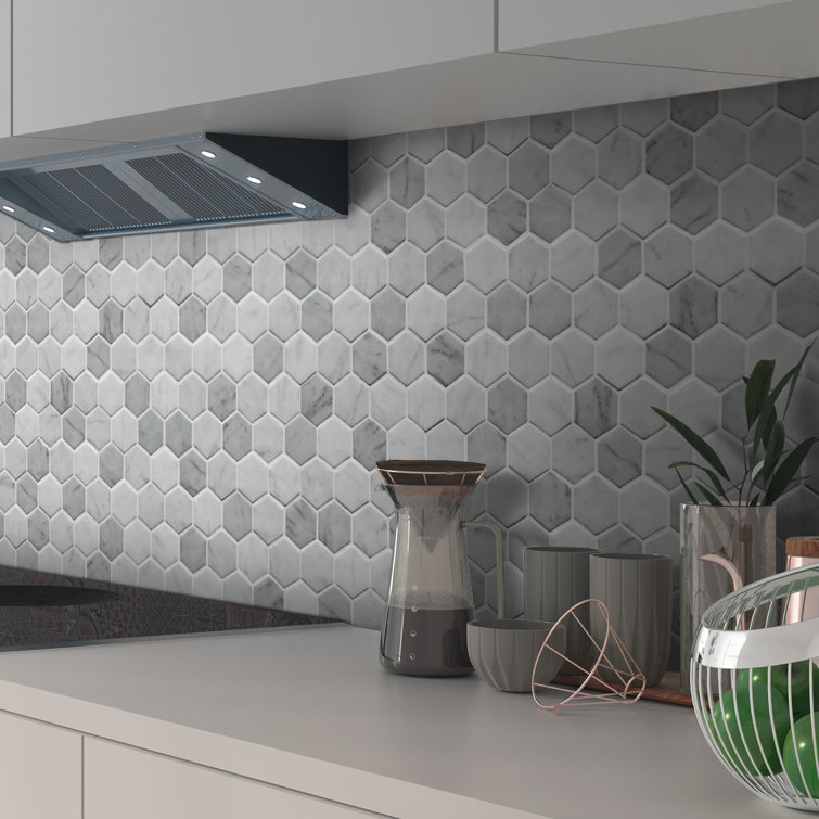 White Carrara Hexagon Matte Recycled Glass Mosaic Tile
