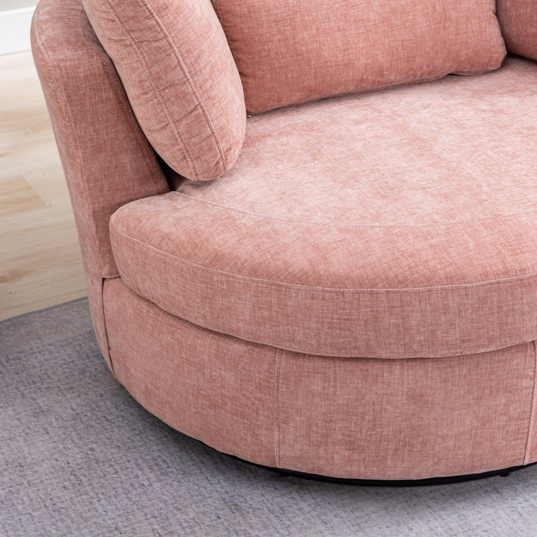 Pink Chenille Swivel Barrel Chair with Ottoman