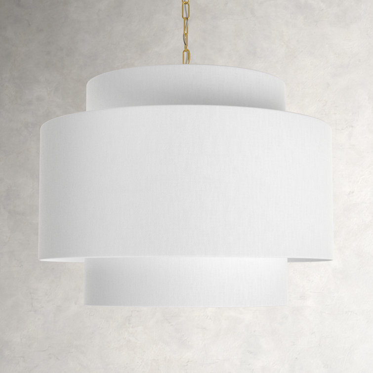 Burnished Brass 3-Light Drum Chandelier with White Shade