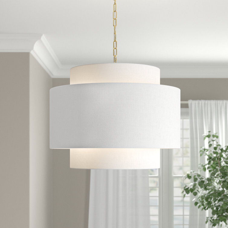 Burnished Brass 3-Light Drum Chandelier with White Shade