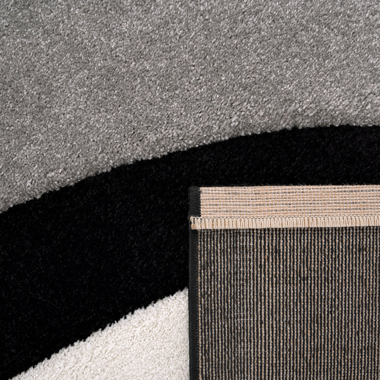 Grey-Black Geometric Synthetic 5' x 7' Area Rug