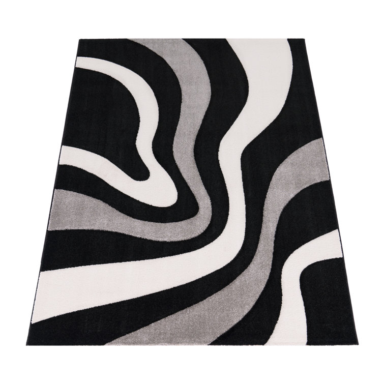 Grey-Black Geometric Easy Care Synthetic Area Rug