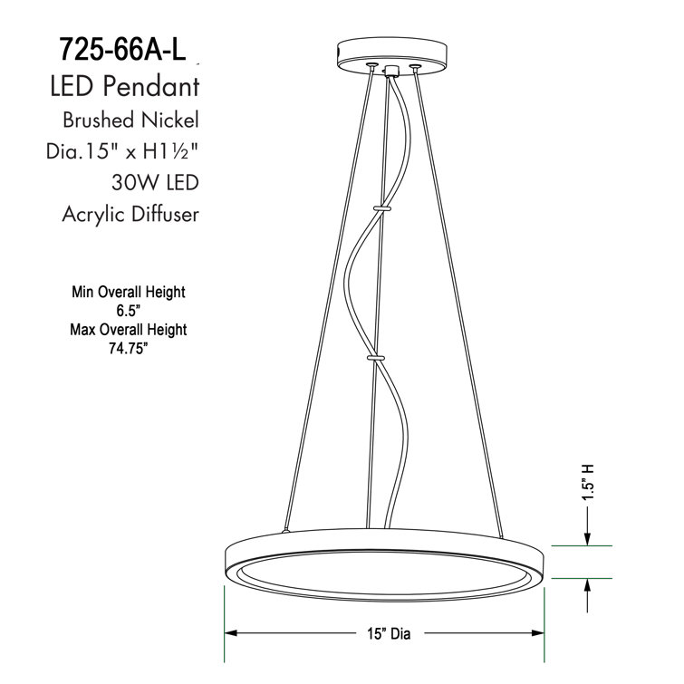 15" Coal Aluminum LED Pendant with Acrylic Shade