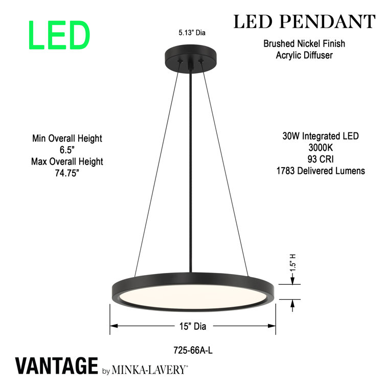 15" Coal Aluminum LED Pendant with Acrylic Shade
