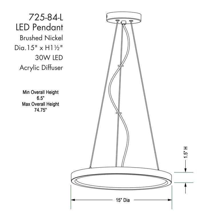 Brushed Nickel 30W LED Pendant Light with Acrylic Shade