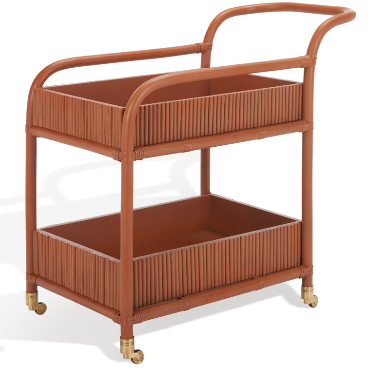 Amber Rattan 2-Tier Bar Cart with Brass Casters