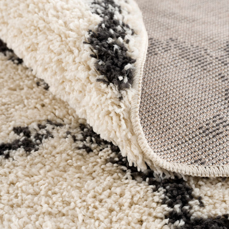 Beige and Black Braided Shag Rectangular Area Rug 5' x 7'