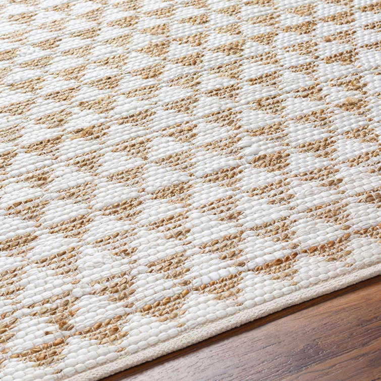 Addy Beige and White Geometric Flat Woven Rug