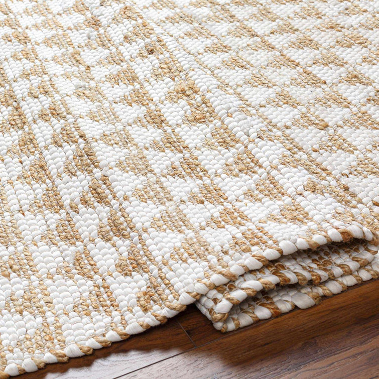 Addy Beige and White Geometric Flat Woven Rug