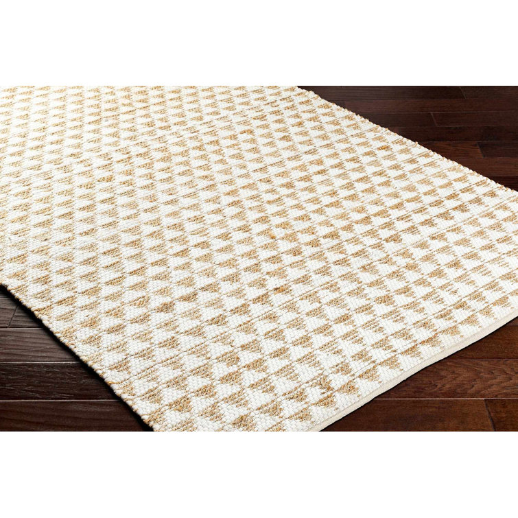 Addy Beige and White Geometric Flat Woven Rug