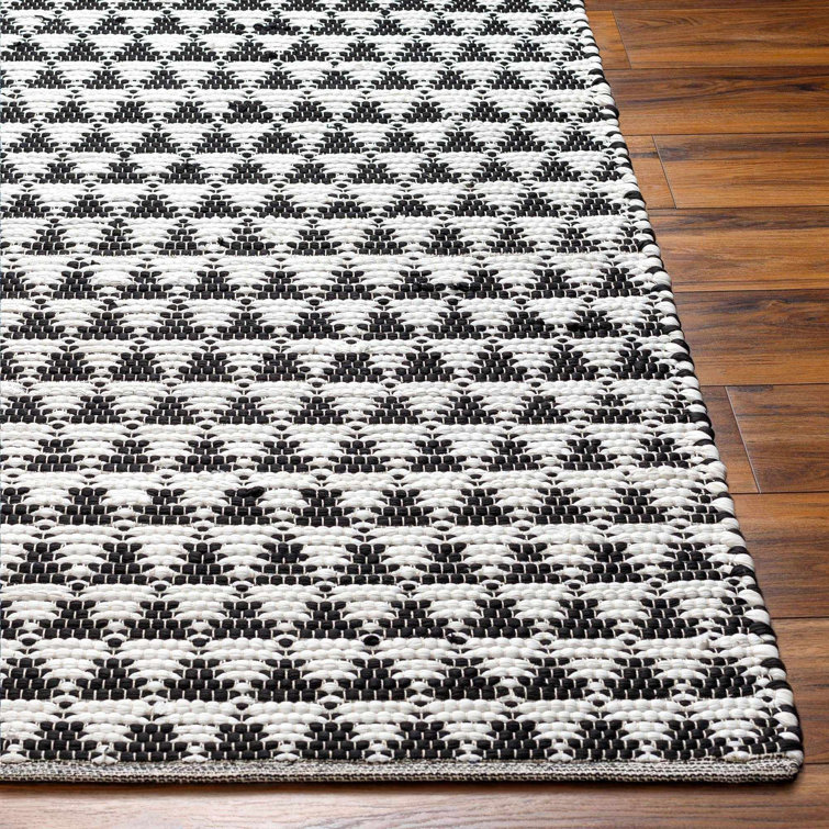 Elisha Black and White Geometric Hand-Woven Runner Rug