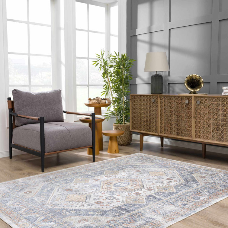 Blue Rectangular 8' x 10' Machine Washable Synthetic Rug