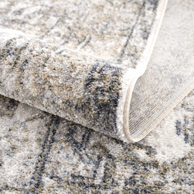 Ivory and Beige Polyester Medium Pile Washable Area Rug 7'10" x 10'2"