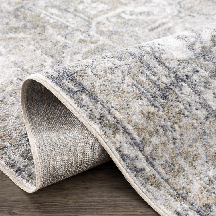 Ivory and Beige Polyester Medium Pile Washable Area Rug 7'10" x 10'2"