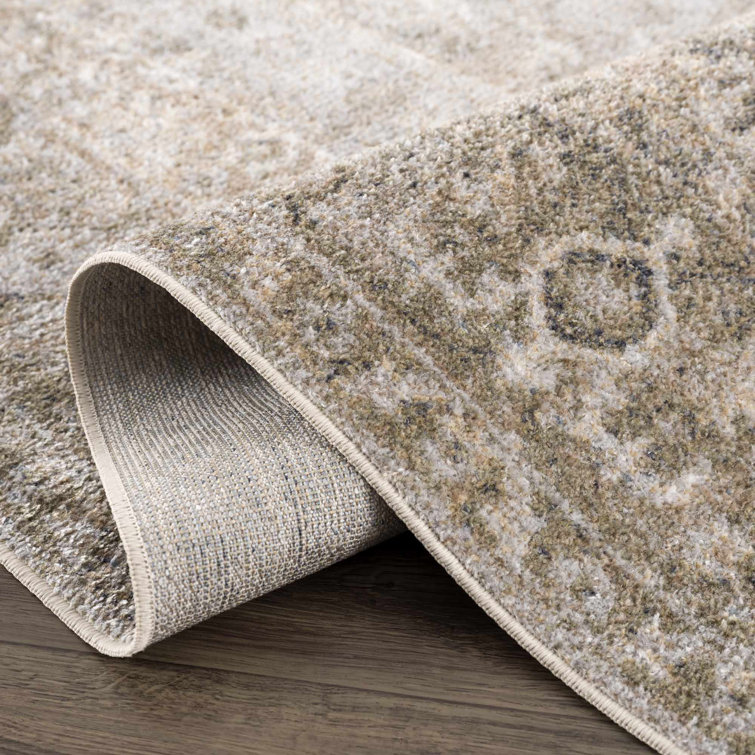Gael Light Blue and Tan Washable Polyester Area Rug 2' x 3'