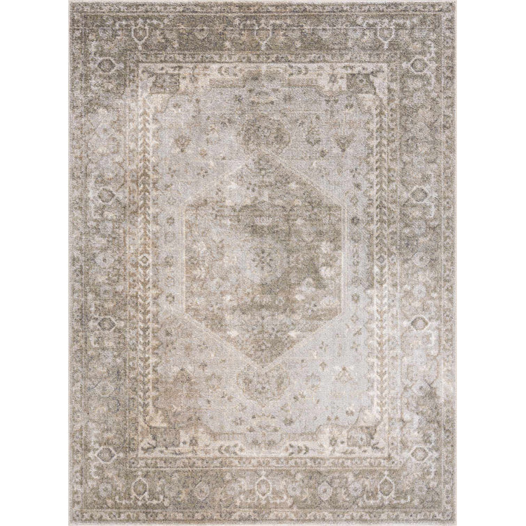 Light Blue and Beige Synthetic Rectangular Area Rug 7'10" x 10'2"