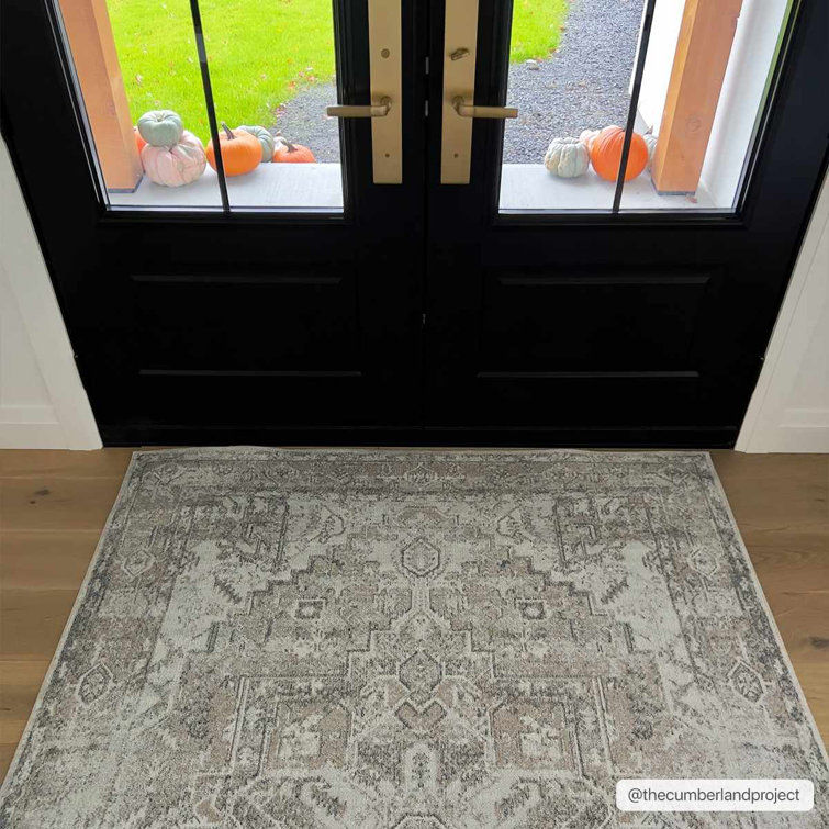Charcoal and Light Brown Polyester Washable Rectangular Area Rug