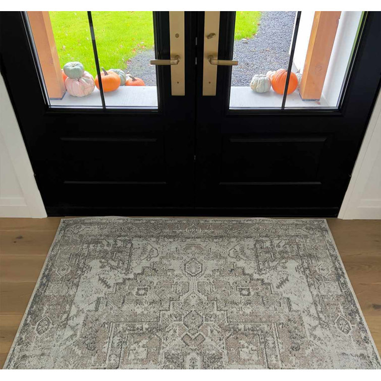 Charcoal and Light Brown Polyester Washable Rectangular Area Rug
