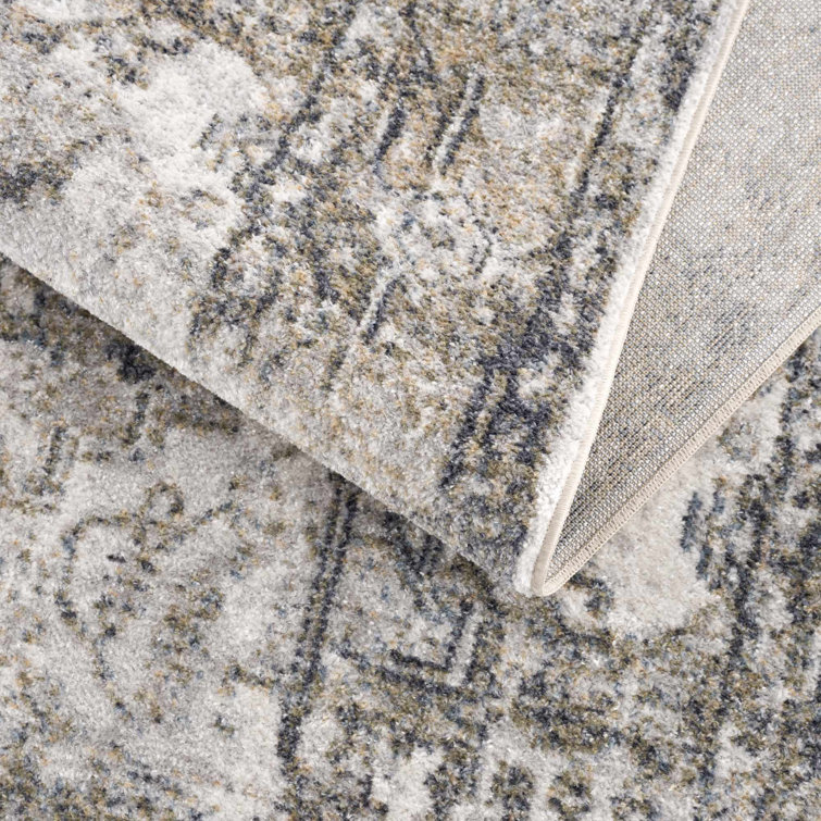 Ivory and Beige Polyester Medium Pile Washable Area Rug 7'10" x 10'2"