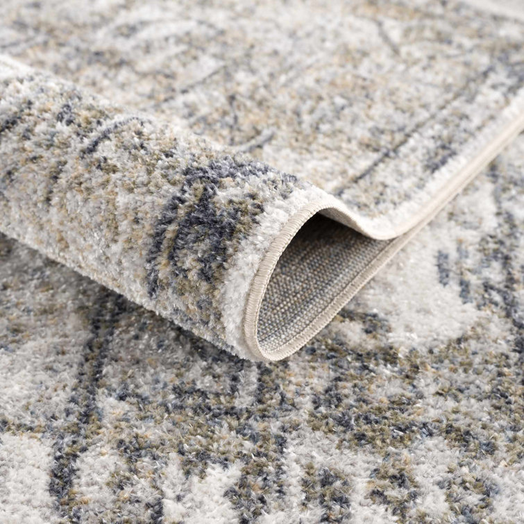 Ivory and Beige Polyester Medium Pile Washable Area Rug 7'10" x 10'2"