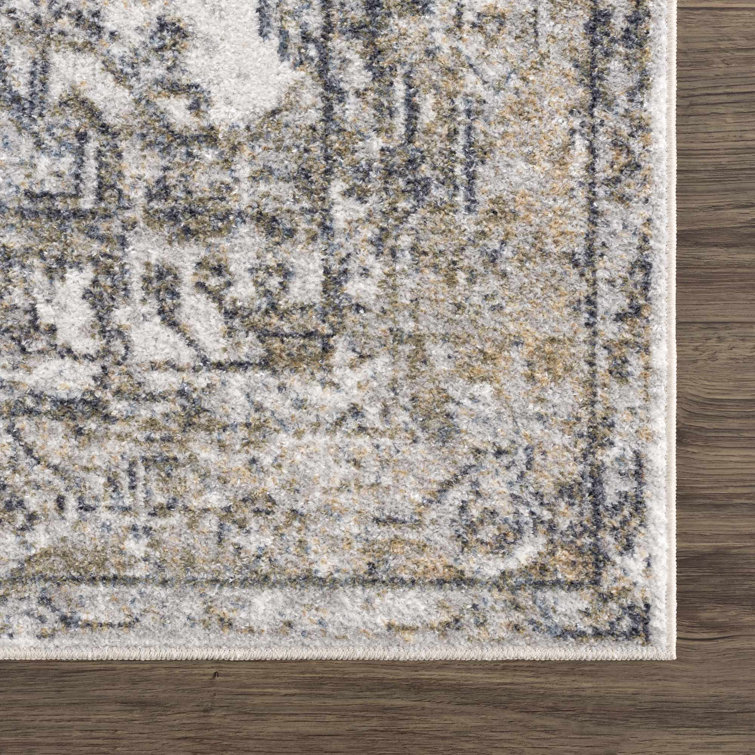 Ivory and Beige Polyester Medium Pile Washable Area Rug 7'10" x 10'2"