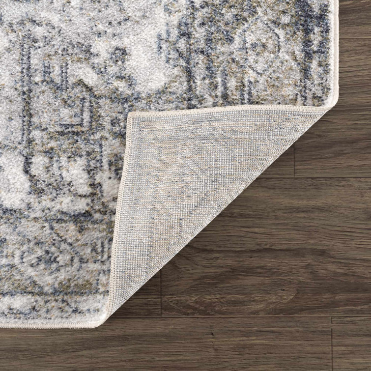 Ivory and Beige Polyester Medium Pile Washable Area Rug 7'10" x 10'2"
