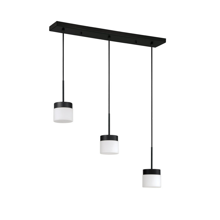 Nuon Adjustable 3-Light Black Drum Pendant with White Glass Shades