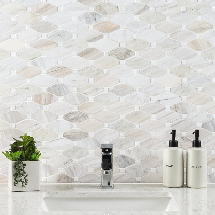 Angora Beige and Gray Polished Marble Mosaic Tile