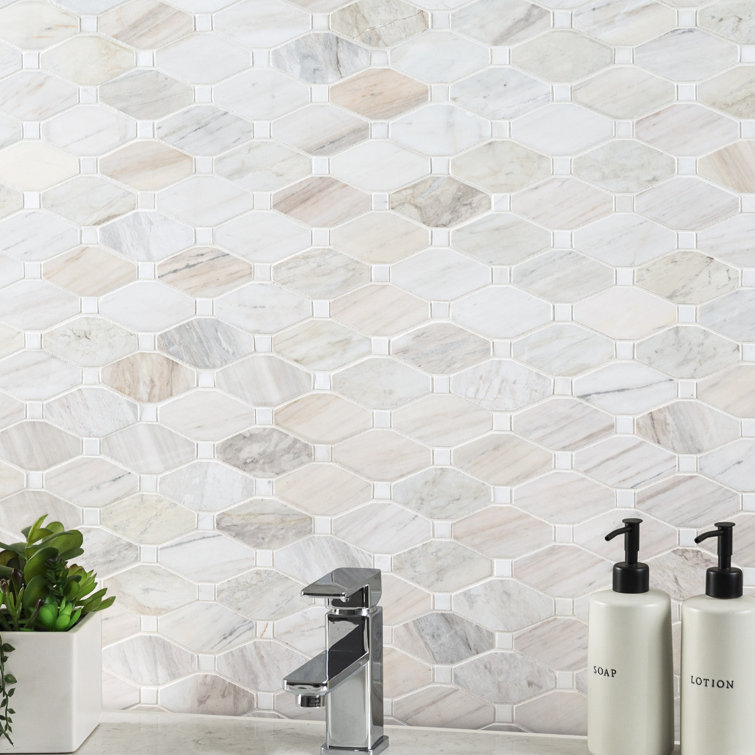 Angora Beige and Gray Polished Marble Mosaic Tile