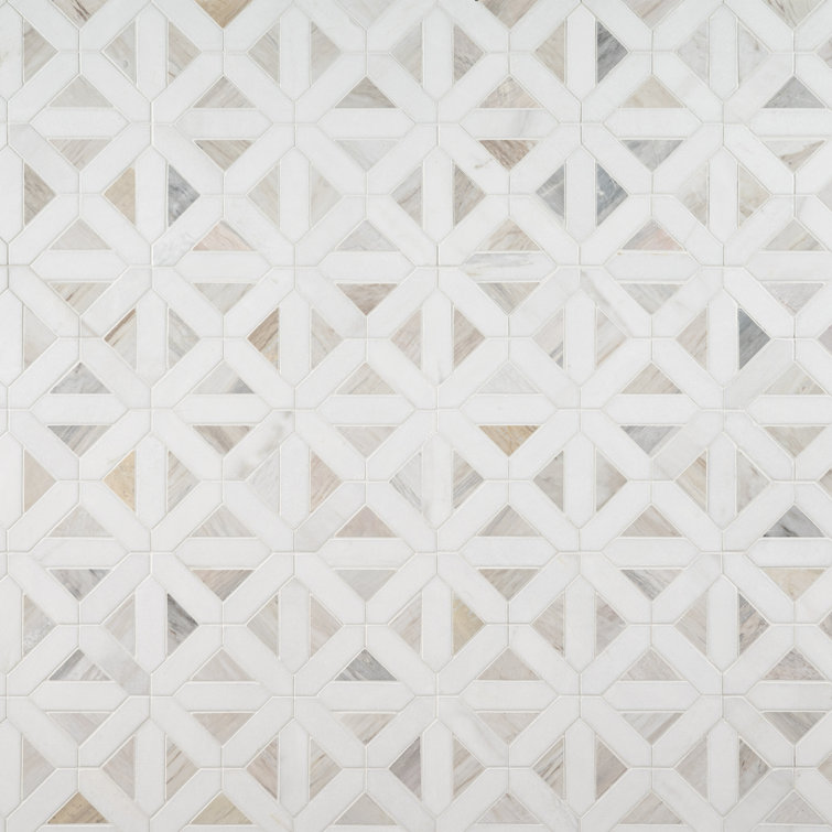 Angora Geometric 12" x 12" Polished Marble Mosaic Tile