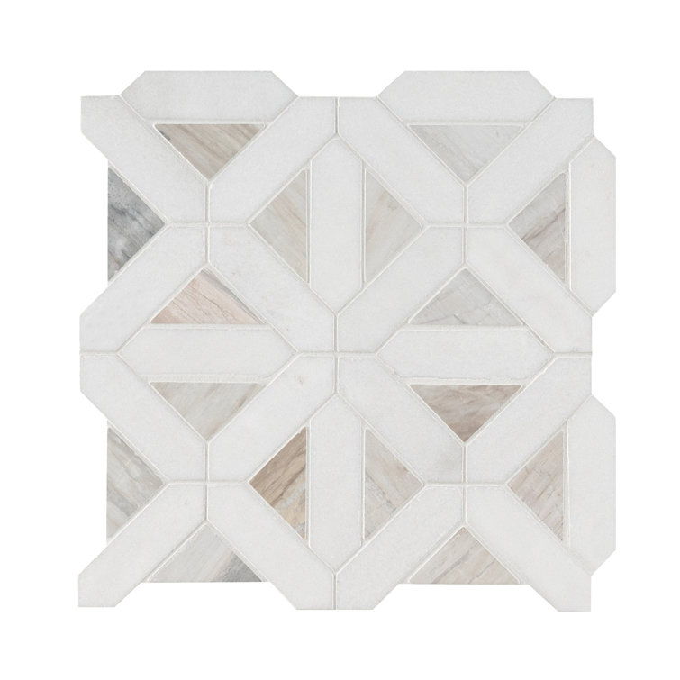 Angora Geometric 12" x 12" Polished Marble Mosaic Tile