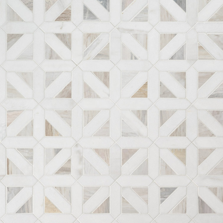 Angora Geometric 12" x 12" Polished Marble Mosaic Tile
