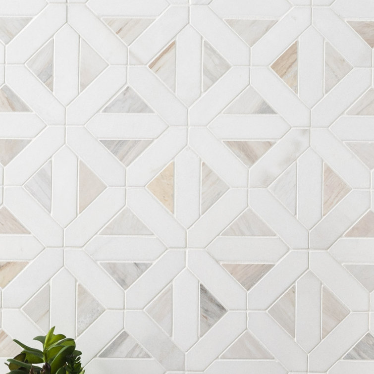 Angora Geometric 12" x 12" Polished Marble Mosaic Tile