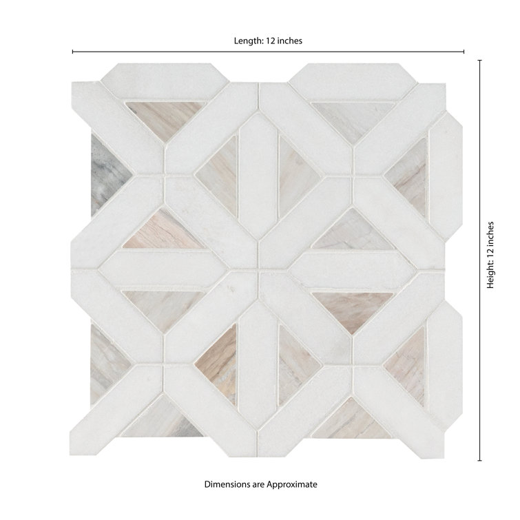 Angora Geometric 12" x 12" Polished Marble Mosaic Tile