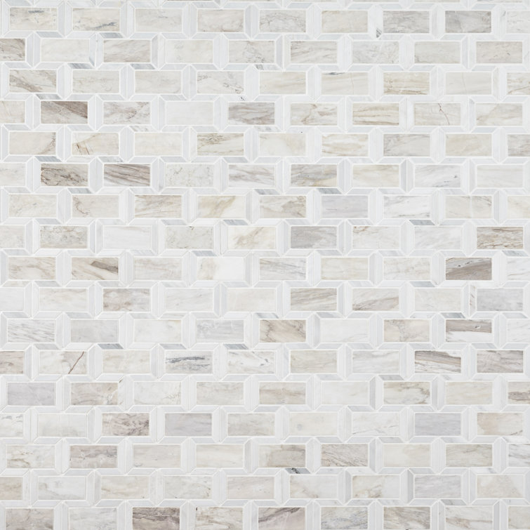 Angora Polished Marble Beveled Mosaic Tile Sheet