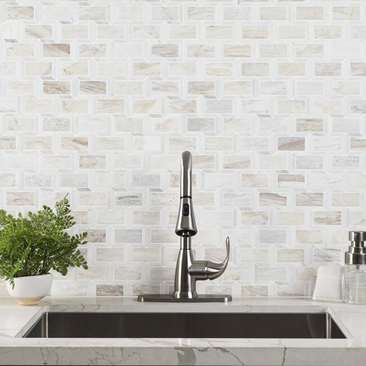 Angora Polished Marble Beveled Mosaic Tile Sheet