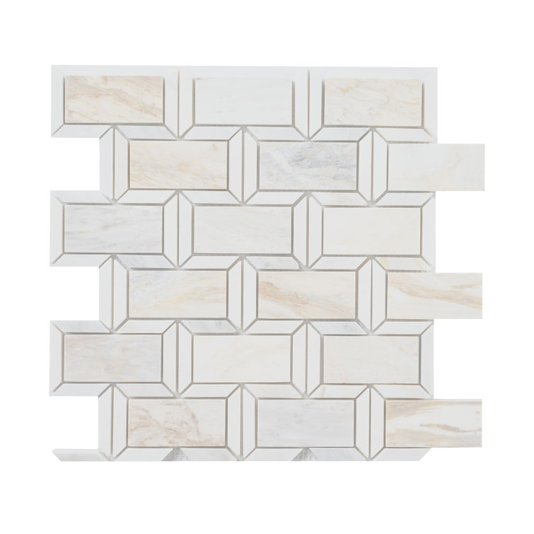 Angora Polished Marble Beveled Mosaic Tile Sheet