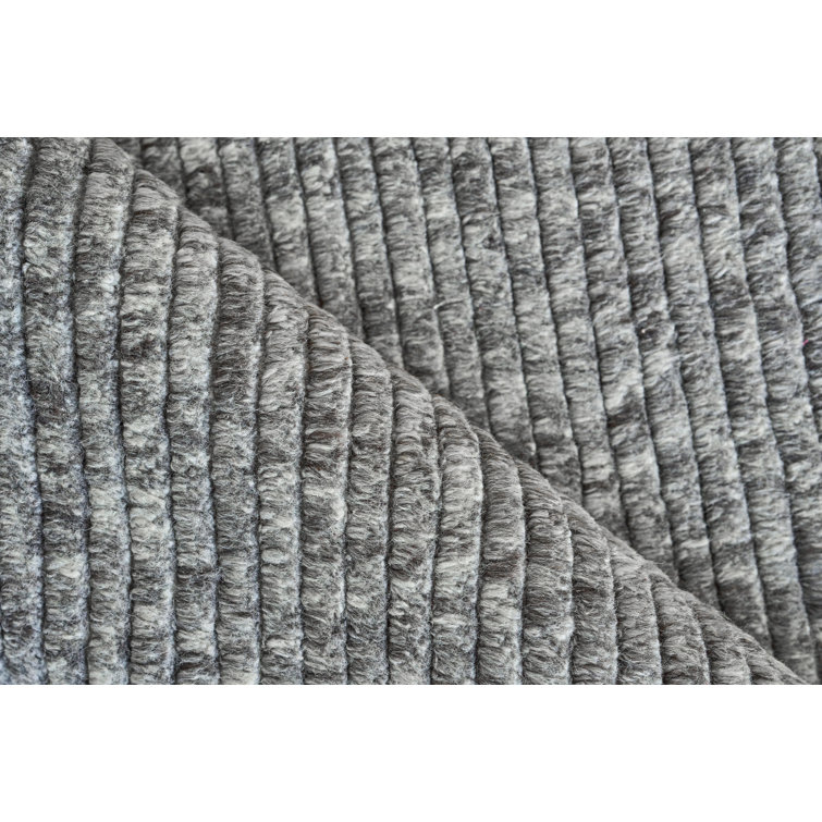 Gray Hand-Knotted Wool Striped 9' x 12' Rug