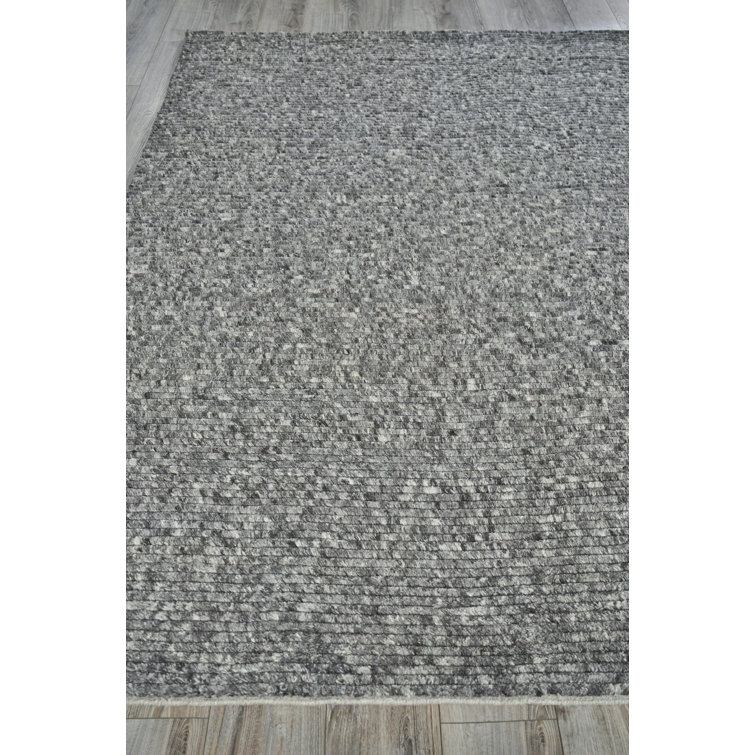 Gray Hand-Knotted Wool Striped 9' x 12' Rug