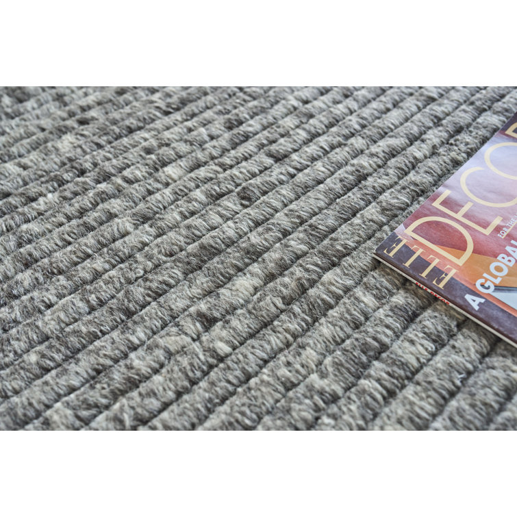 Gray Hand-Knotted Wool Striped 9' x 12' Rug