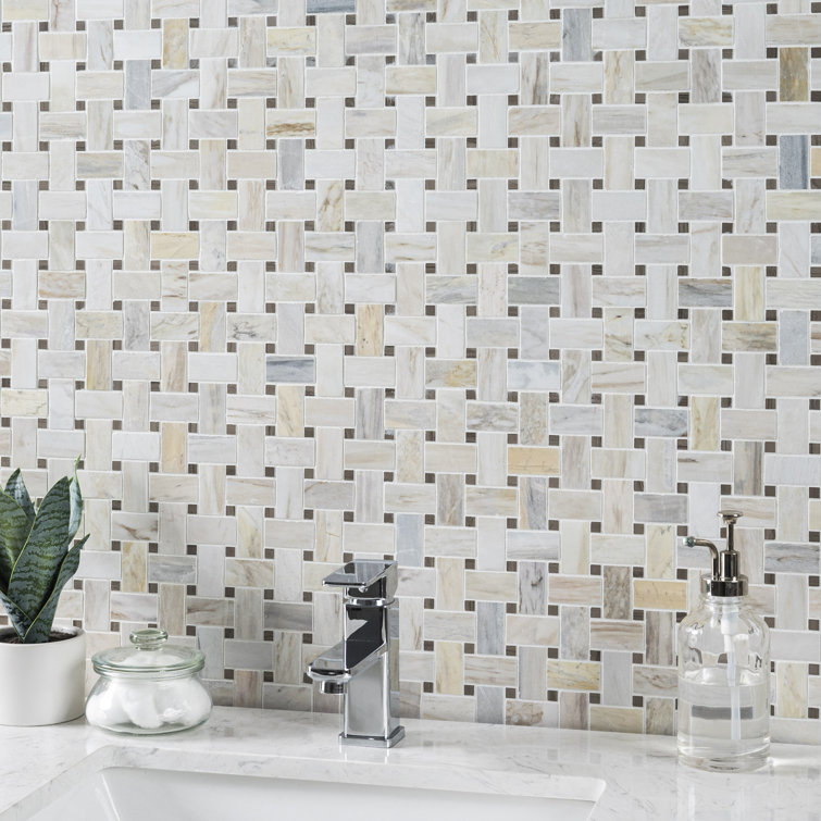 Angora Basketweave 12" x 12" Polished Marble Mosaic Tile