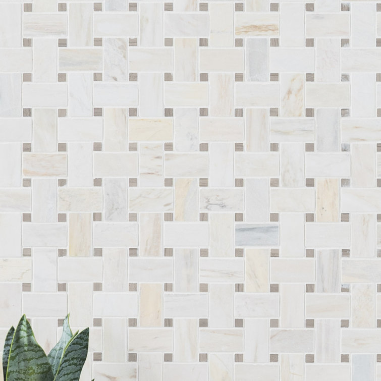 Angora Basketweave 12" x 12" Polished Marble Mosaic Tile
